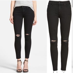 MOTHER The Looker Frayed Ankle Skinny Jeans Distressed Black Size 28